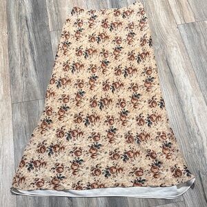 DKNY 100%Silk Floral Patterned Maxi Skirt